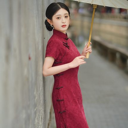 韩式精美贝之韵复古风气质优雅棉麻旗袍女年春季新款老上海民国千