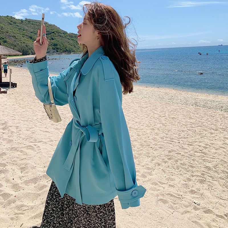 chic蓝色风衣外套女春秋小个子2022年新款爆款高端大牌英伦风大衣