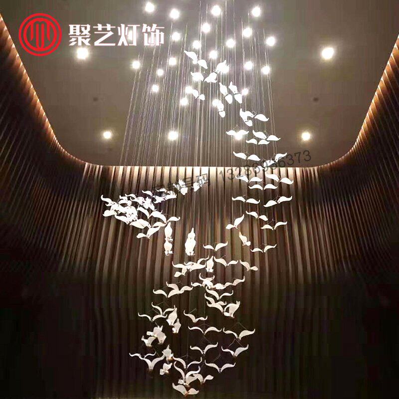 复式楼梯吊灯酒店大堂创意个性玻璃吊线灯会所餐厅小鸟造型灯定制