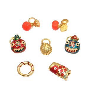 越南沙金吊坠财星福星吞金兽一家三口DIY手工编织手链情侣宝宝款