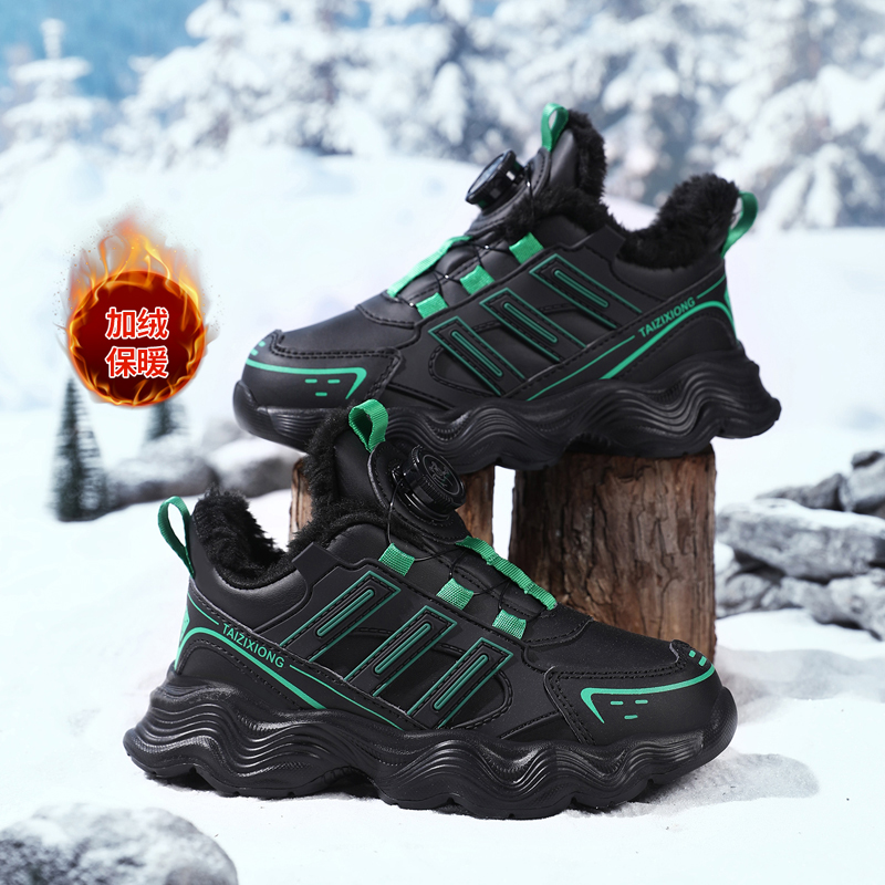 ABCKings童鞋男童2025秋冬款软底轻便防滑加绒大棉鞋中大童休闲鞋