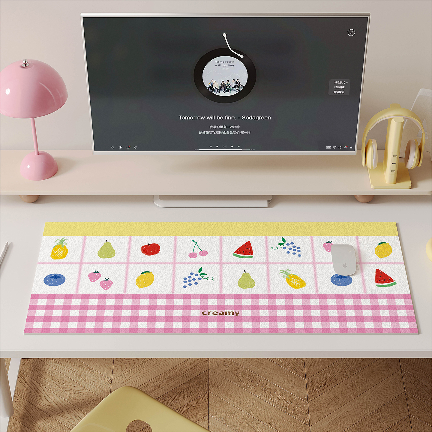 多巴胺甜心格子书桌垫超大鼠标垫