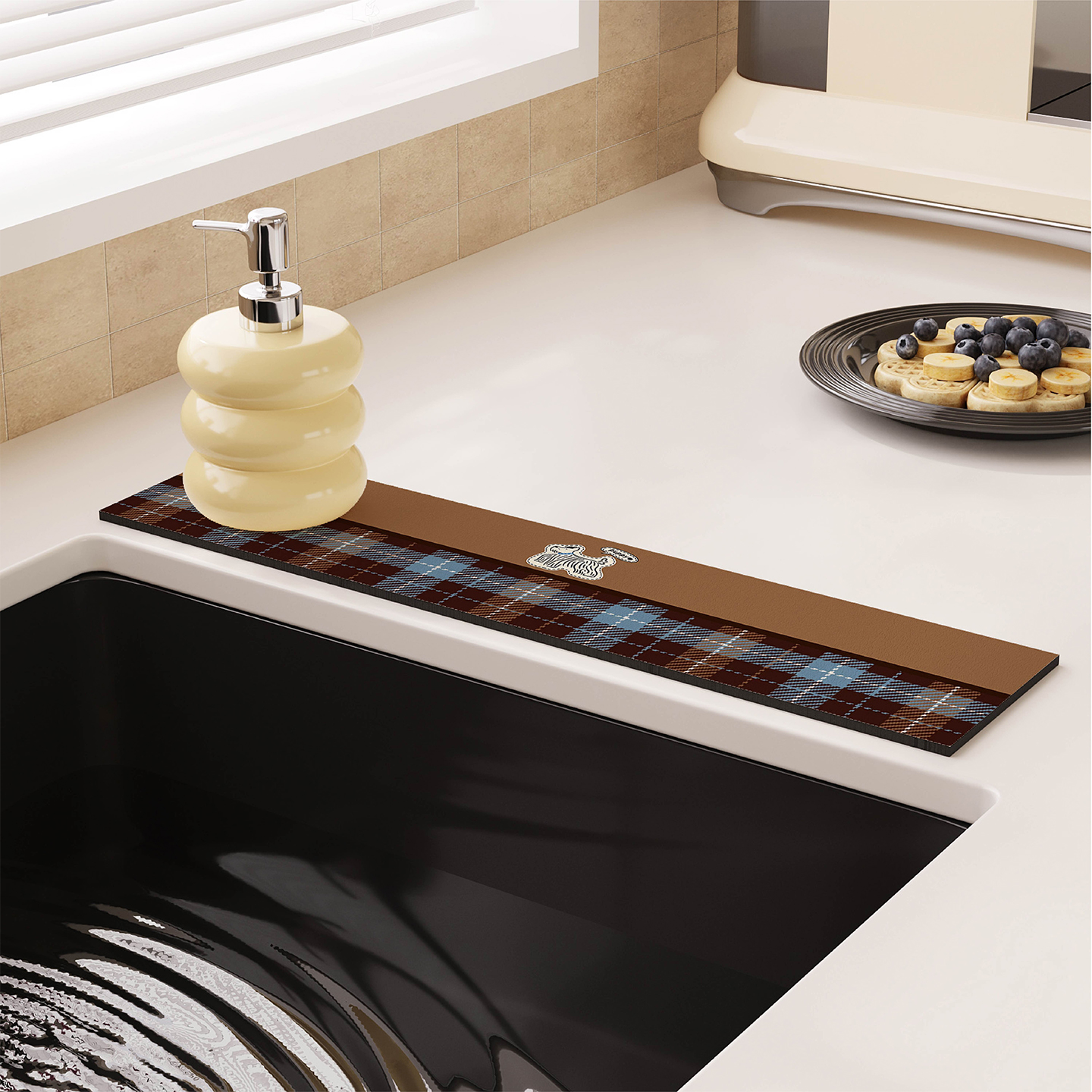 卡通英伦风格纹水龙头厨房吸水垫