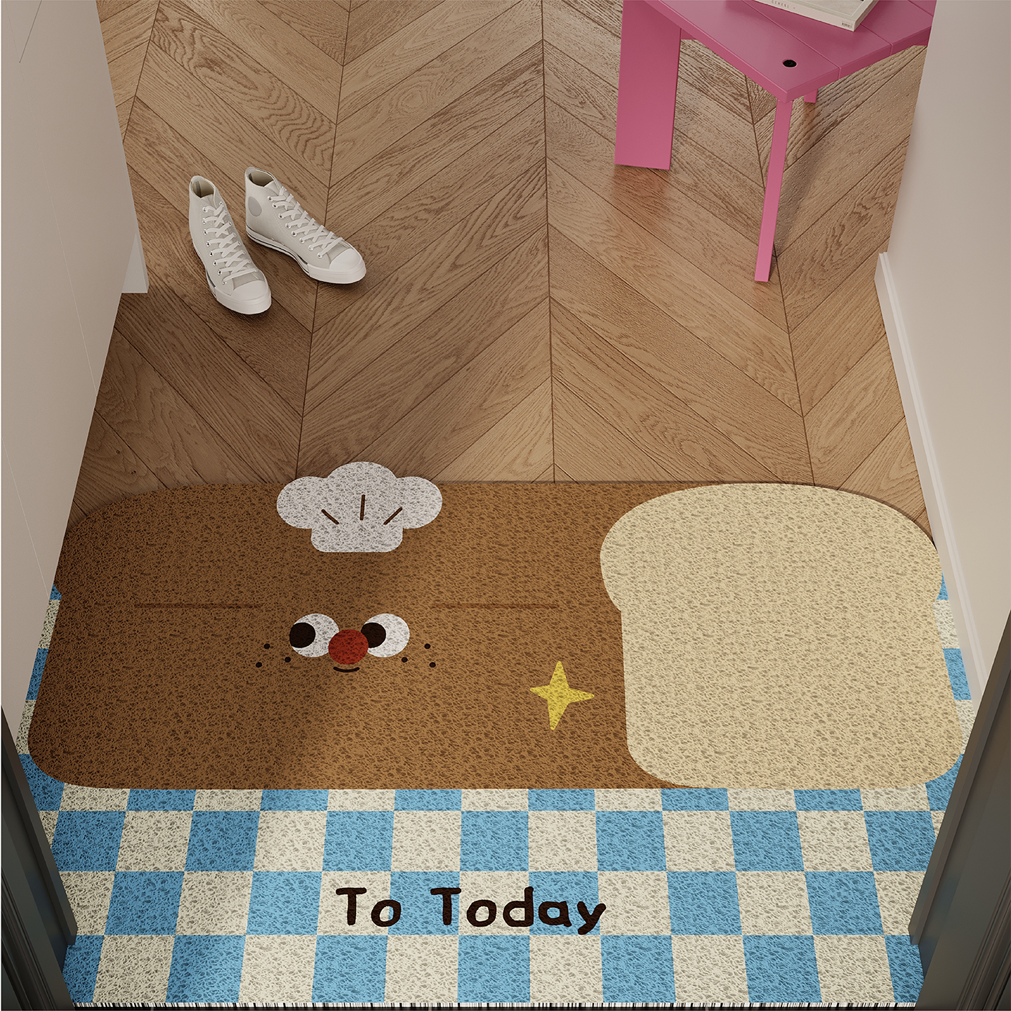 韩式卡通吐司入户门地垫丝圈防滑