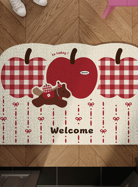 新年苹果小马喜庆入户地垫丝圈防滑耐脏大门口进门脚垫可自由裁剪