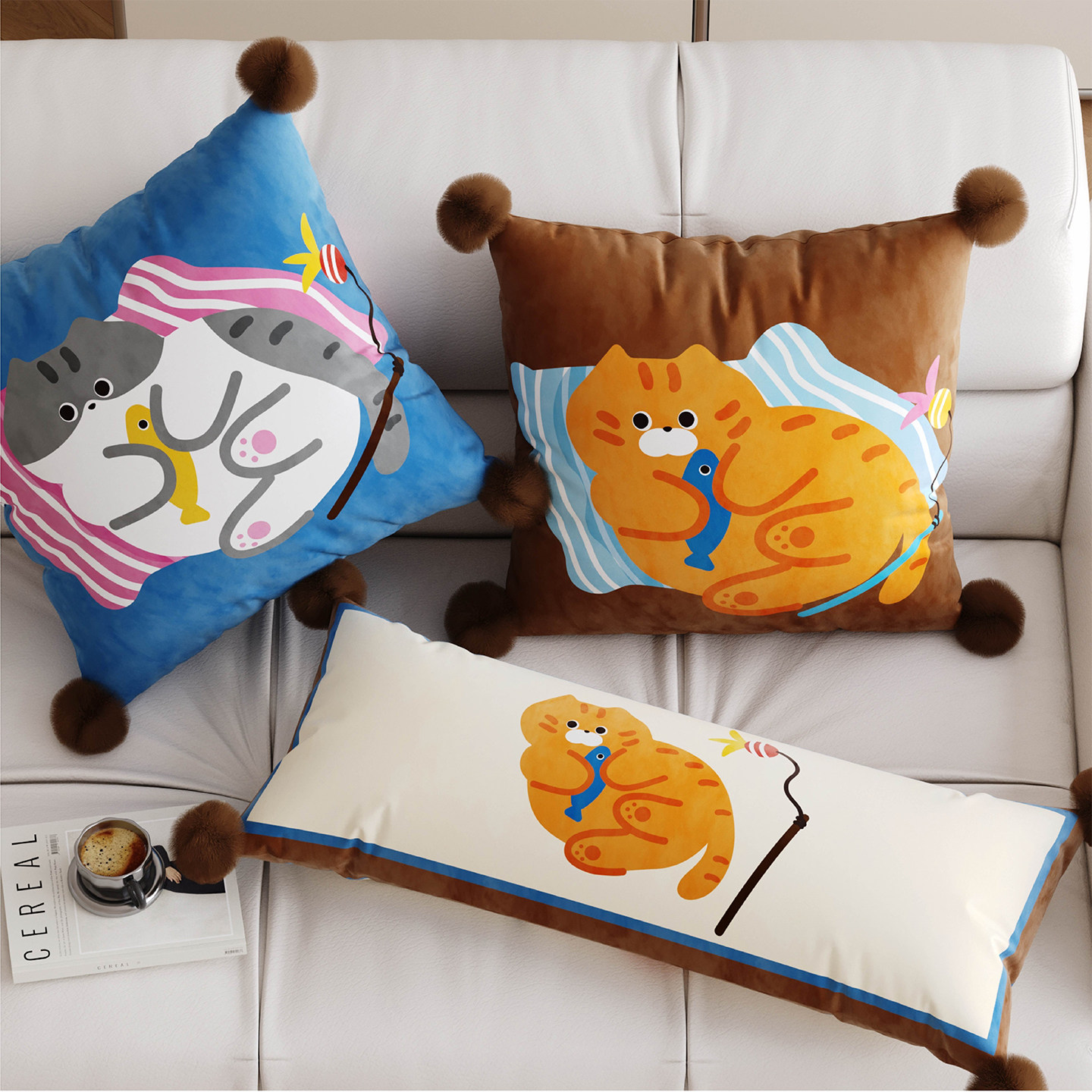 韩式卡通胖猫抱枕套靠枕客厅沙发大靠垫床上车用腰枕睡觉长条抱枕