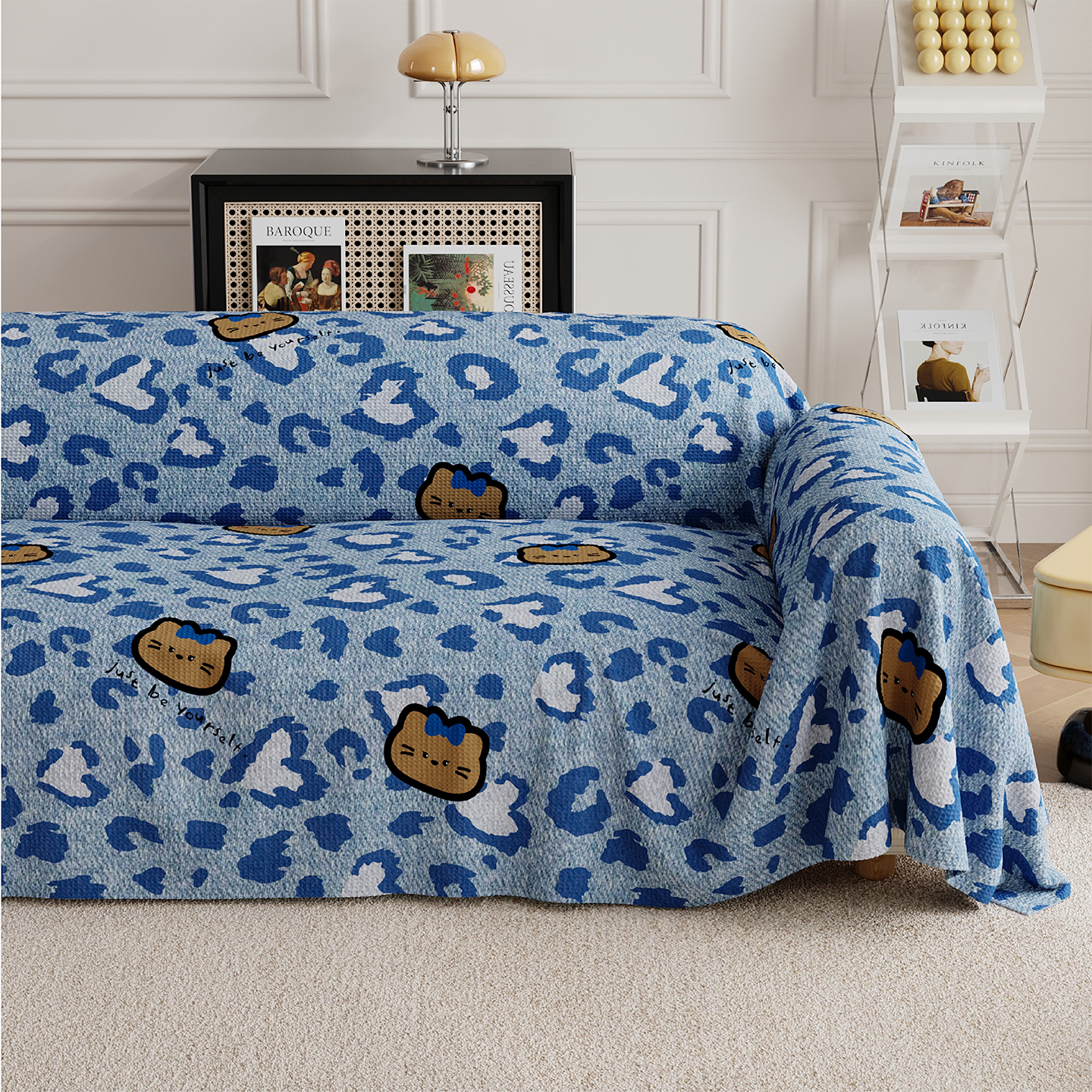 复古牛仔风豹纹沙发垫全包沙发套