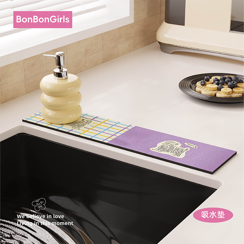 法式线条小狗水龙头吸水垫防溅水
