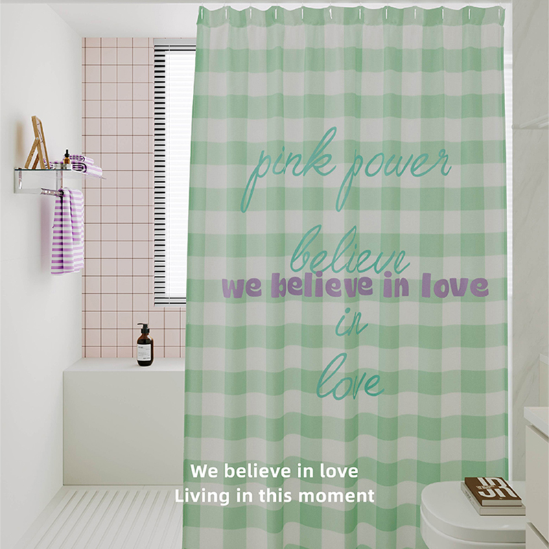 BonBonGirls清新格子浴帘防水