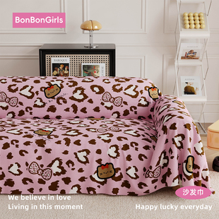 甜酷风黑皮KT沙发套罩全包防猫抓沙发巾一整张全盖四季通用沙发垫