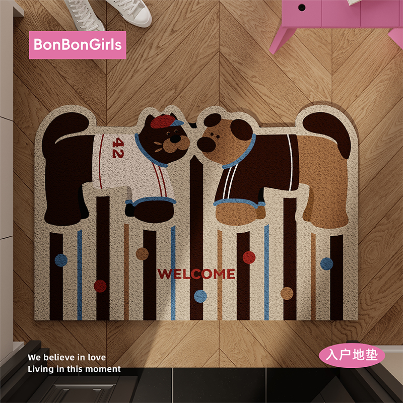 复古风小狗入户地垫耐脏防滑地毯
