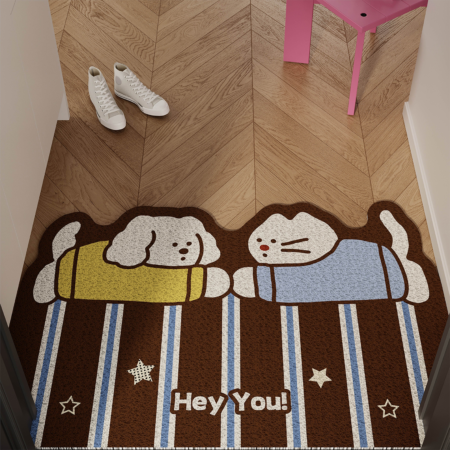 卡通复古风入户丝圈地垫防滑耐脏