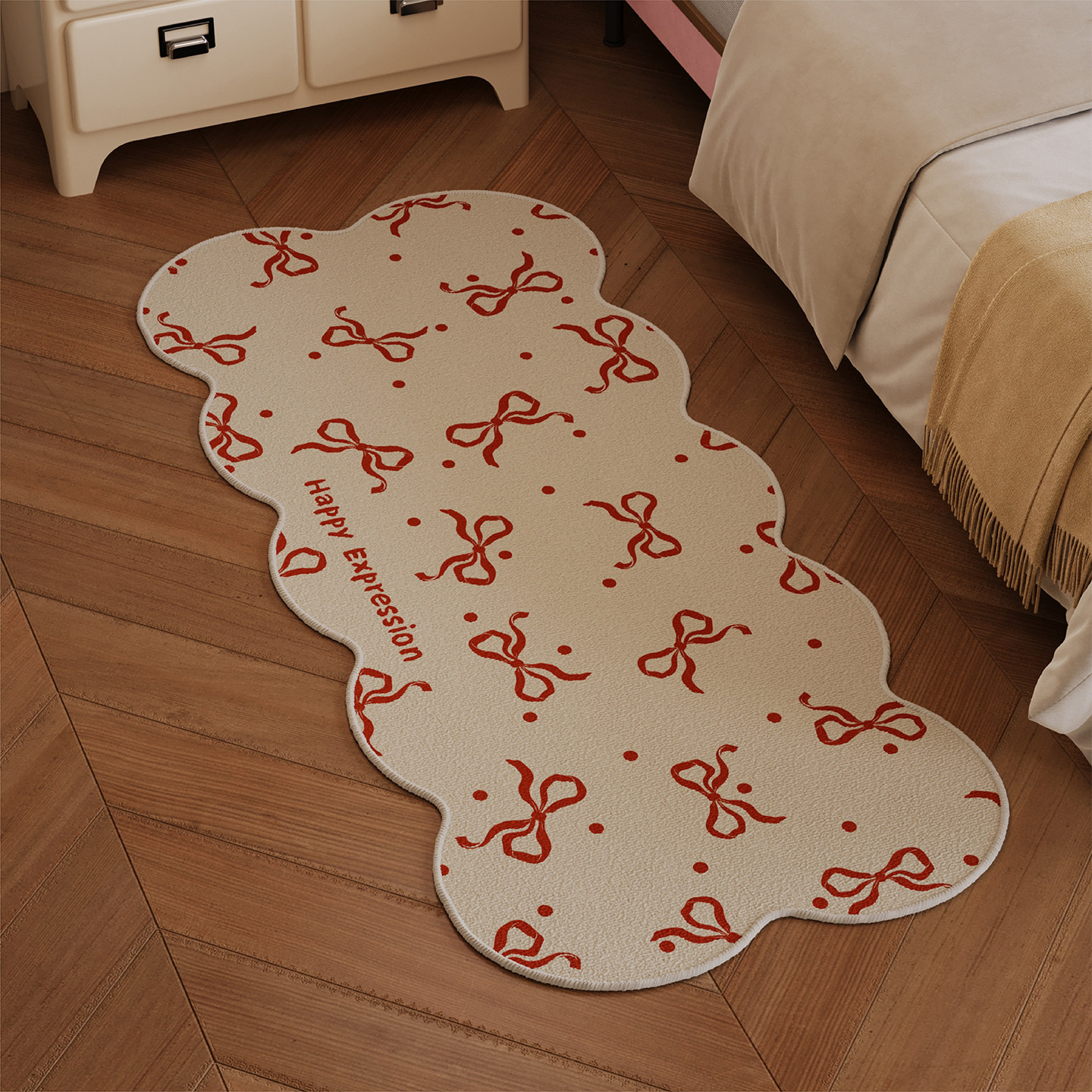 新年红色蝴蝶结床边毯卧室客厅地毯主卧房间床前床尾异形防滑地垫,居家布艺,地毯,淘宝优惠券,粉丝福利购,淘宝优惠卷