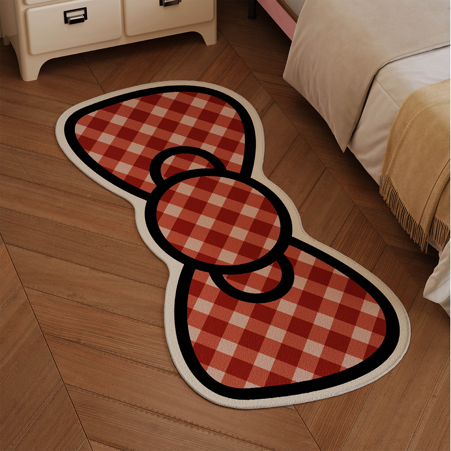 复古格纹KT蝴蝶结客厅地毯主卧室床边毯房间布置床前防滑异形地垫,居家布艺,地毯,淘宝优惠券,粉丝福利购,淘宝优惠卷