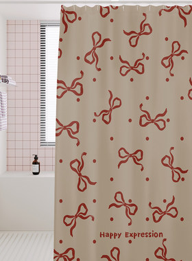 喜庆新年红色蝴蝶结浴室浴帘卫生间淋浴干湿分离隔断防水防霉速干