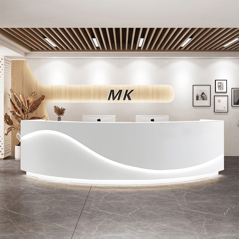 弧形烤漆接待柜前台简约现代吧台美容院迎宾公司办公室柜台桌大型