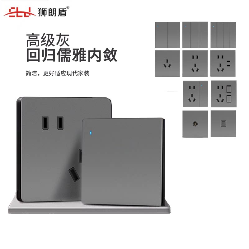 狮朗盾开关插座面板肤感空调一开16a五孔多孔位全屋套餐
