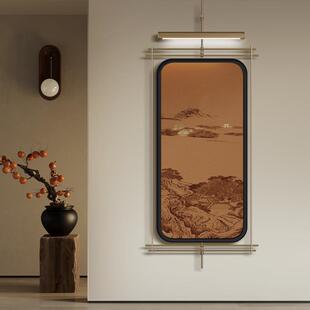 饰灯光画入户玄关走廊过道挂画金属画 宋代美学挂画古风挂画吊杆装