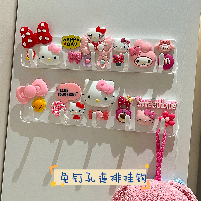 可爱挂钩无痕粘胶浴室卫生间免打孔门后强力承重连排衣服粘钩壁挂