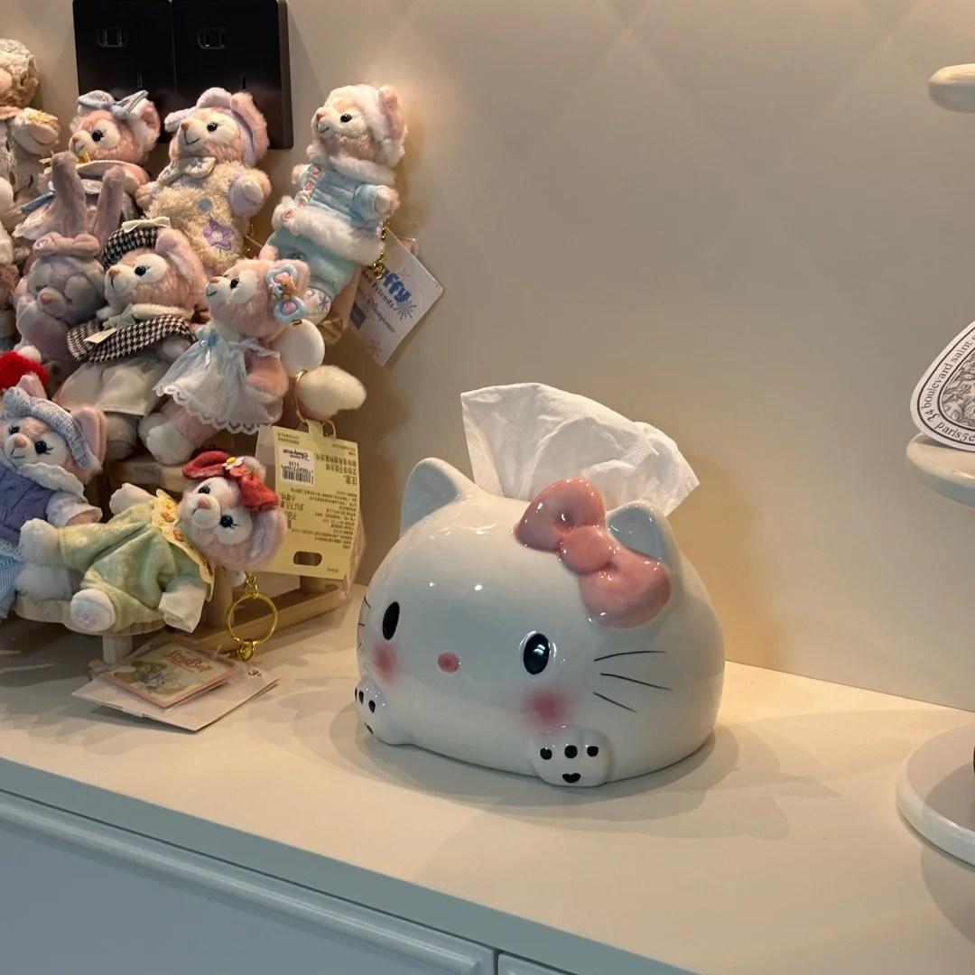 Kitty纸巾盒卫生间纸巾盒陶瓷抽纸盒家用客厅可爱高级感装饰摆件