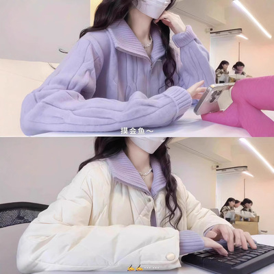 香芋紫麻花拉链半高领毛衣外套女2025新款冬季穿搭加厚多巴胺上衣