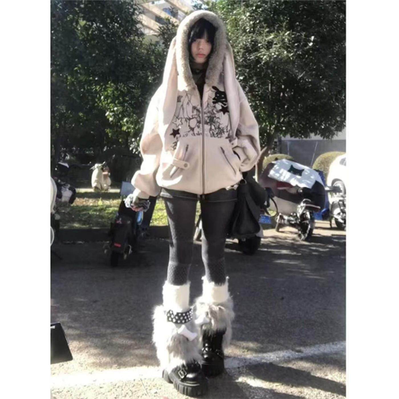 兔耳朵毛领连帽卫衣外套女秋冬加绒加厚宽松亚文化设计感小众上衣,女装/女士精品,卫衣/绒衫,淘宝优惠券,粉丝福利购,淘宝优惠卷