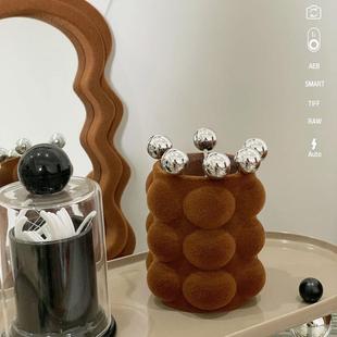 果盘叉子家用客厅茶几美拉德高级感丝绒水果叉果签甜品蛋糕叉收纳