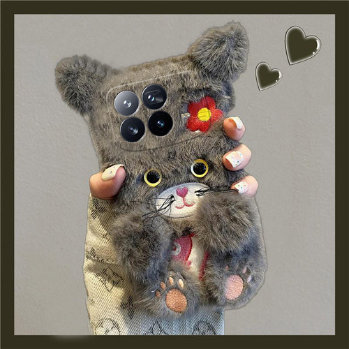 胡须猫咪适用小米mixfold4手机壳mixfold3折叠刺绣2搞怪mixflip折叠屏mi毛绒绒卡通硬壳秋冬季毛茸茸趣味冬天
