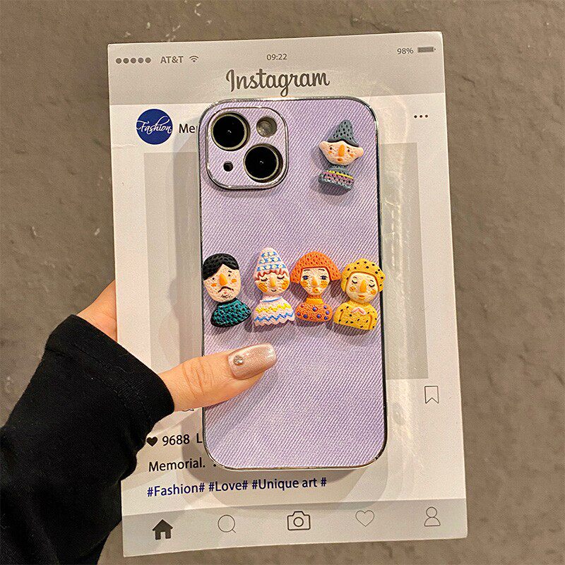 手机壳硅胶紫色牛仔纹立体卡通丑