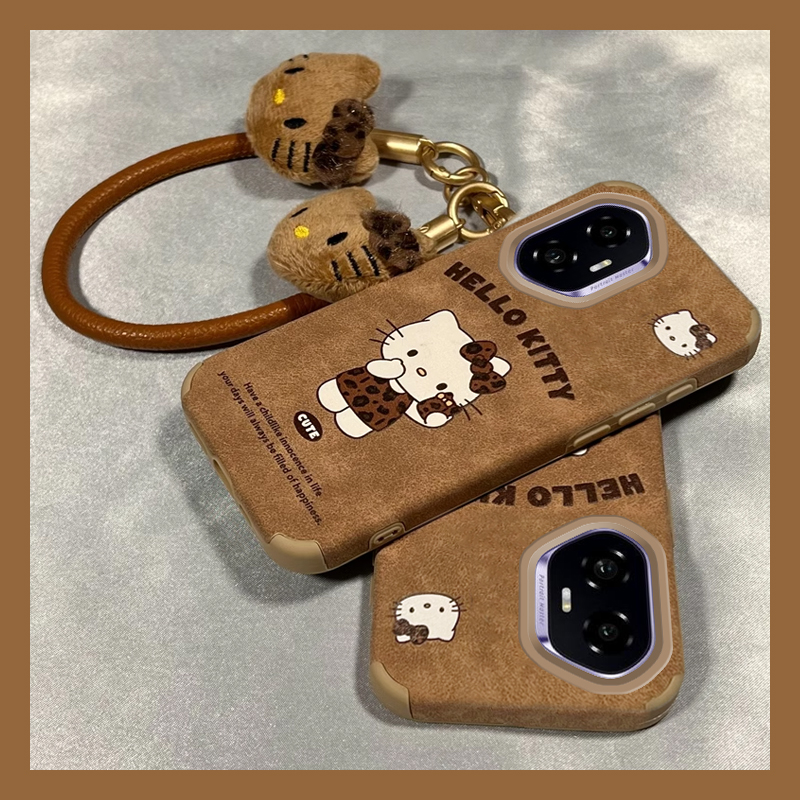 棕色kt猫适用华为荣耀300手机壳magic7pro挂绳x60i日韩x50翻毛皮200毛绒100复古mgaic6十5硅胶nova12女70por+