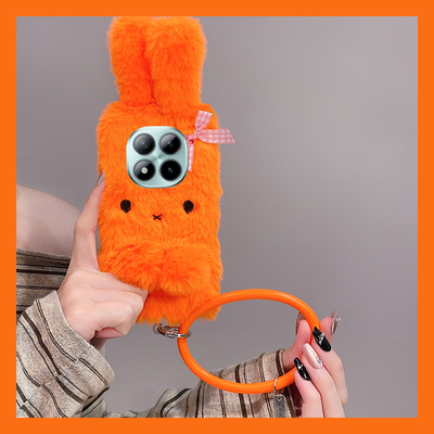 橙色米菲兔兔子适用小米红米note15pro+手机壳noto14手环13斜挎12turbo+秋冬季11t毛绒10毛茸茸9可背8软7por