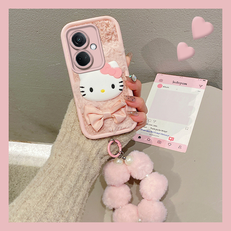 kt猫蝴蝶结适用oppok11手机壳k10pro可爱r17毛球r15挂链por日韩0ppo毛绒绒opop立体秋冬季硅胶粉色手提少女心