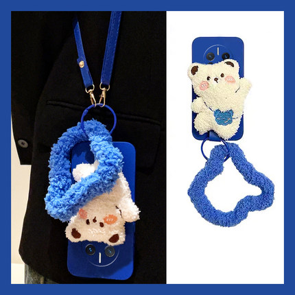 呆萌毛绒小熊适用华为荣耀magic7pro手机壳mgaic6至臻版play9c斜挎play8t可背带7t克莱因蓝6t可爱5软4/honor