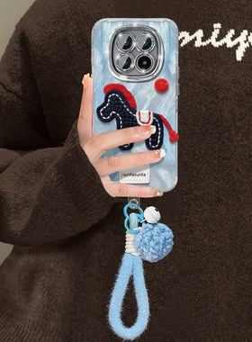 晕染蓝色刺绣小马适用vivoiqooz11turbo手机壳z10x铃铛z9挂件z8挂绳z7羽纱z5卡通u3十z3爱酷z1立体iq00手提软