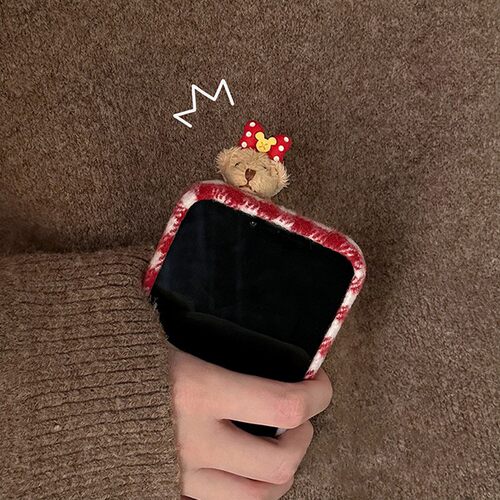 手机壳秋冬绒布毛绒红色格子可爱