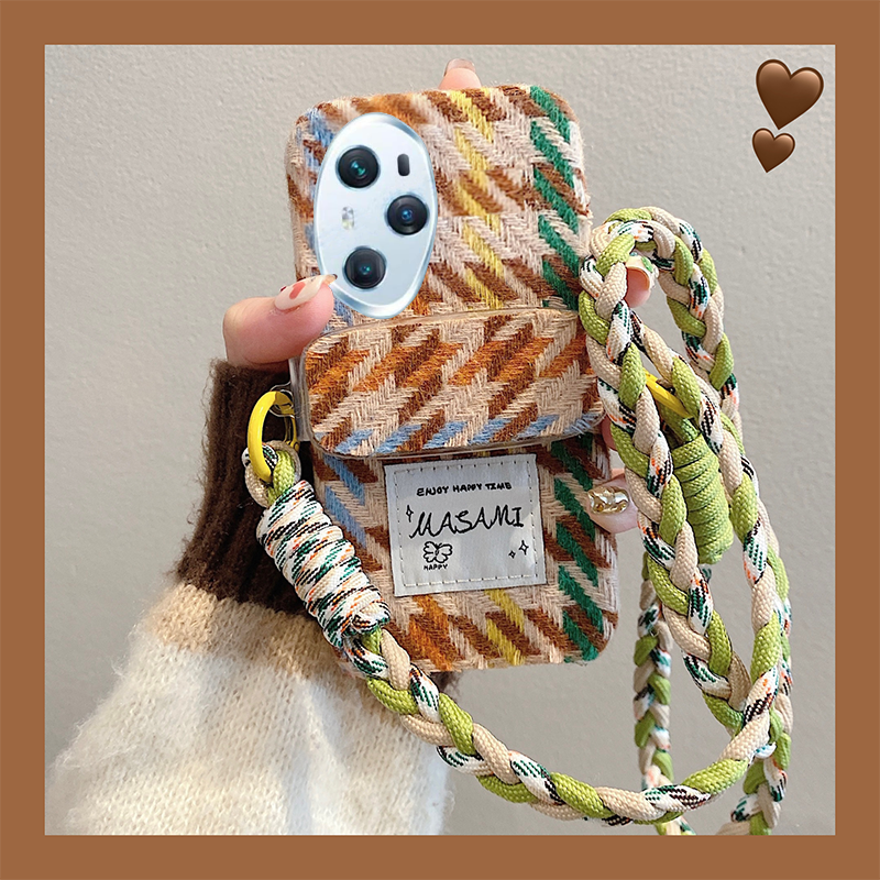 秋冬季冬天ins格子斜挎背夹可背手机壳