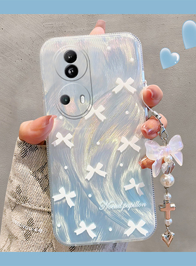 适用opporeno11手机壳reno10pro渐变羽纱reon9蓝色8蝴蝶结7se高级感6韩系5k硅胶realme真我gt5女a3+a2x十oppo