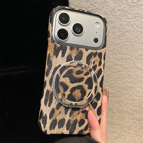 手机壳仿皮皮纹简约黑拼棕色豹纹