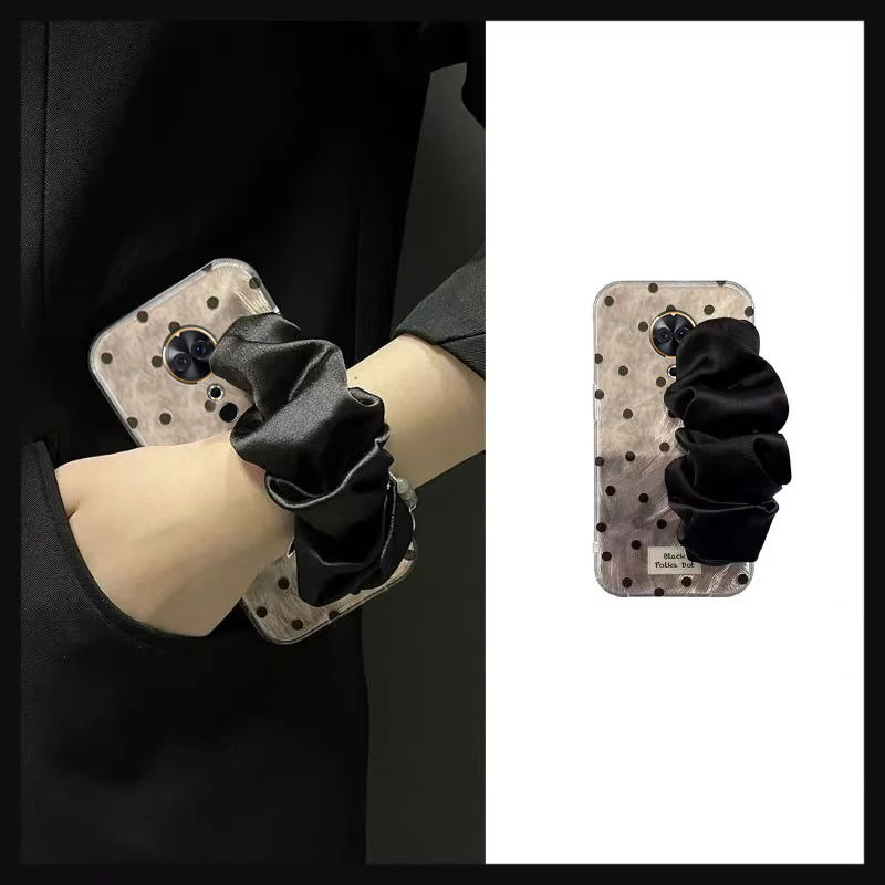 ins风满屏波点适用美图m8机壳m8s立体t8褶皱t8s丝巾t9腕带v6羽纱硅胶全包防摔透明新款黑色手提小众简约软壳p