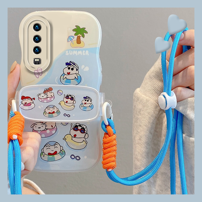 手机壳背夹斜挎挂绳卡通游泳蜡笔小新
