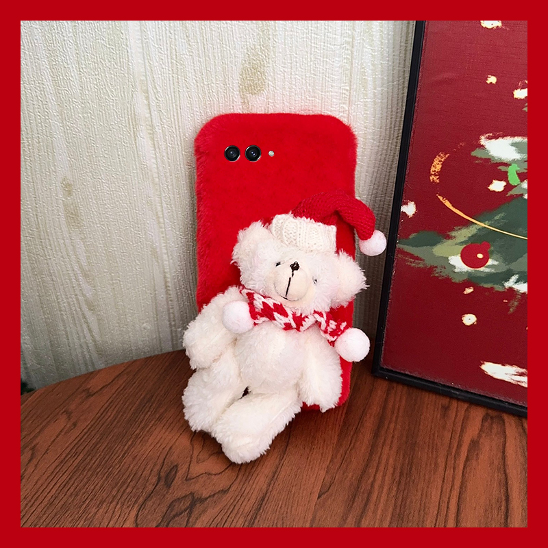 圣诞帽子小熊适用三星zflip7fe手机壳zfold6红色zflip5可爱w23flip毛绒3折叠屏zfold2秋冬季w22/w21/galaxy硬