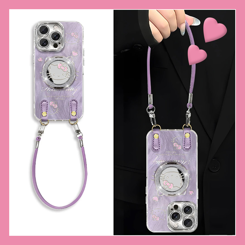 可爱线条kt猫适用苹果16promax手机壳华为pura80荣耀400pro小米15羽纱vivos30立体opporeno14可旋转x200镜子p