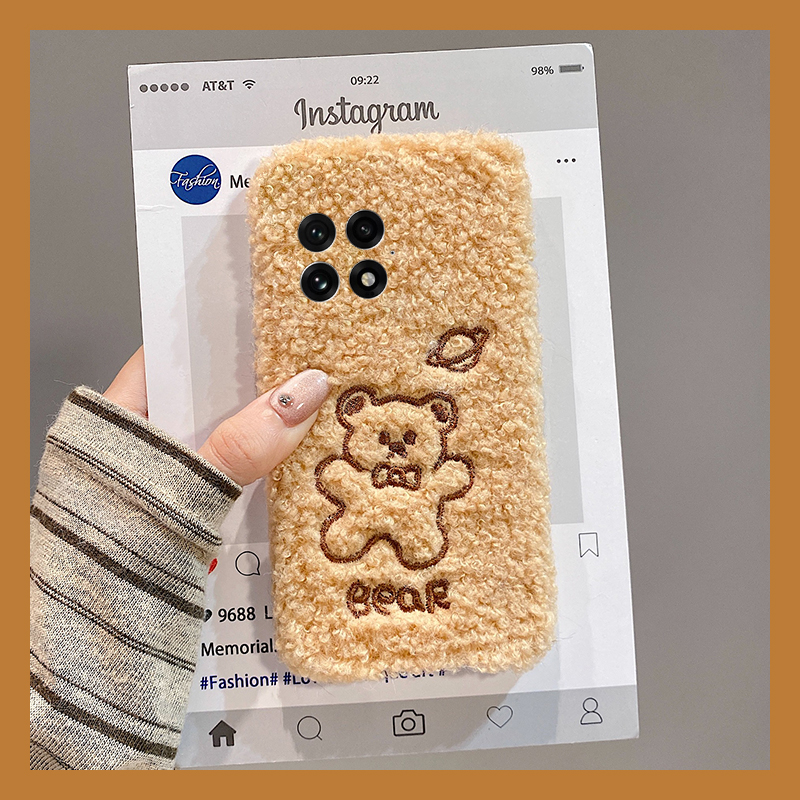 可爱线条小熊适用oppo一加12手机壳ace3保暖2pro呆萌2v秋冬季1毛绒9rt毛茸茸8t硅胶7tpro冬天6t/1+oneplus软p