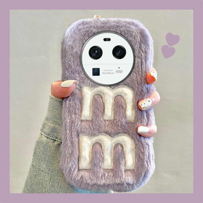 毛绒绒毛绒绒秋冬天刺绣字母M手机壳