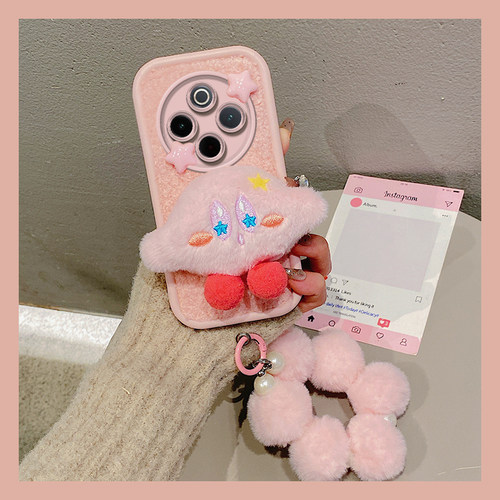 粉色星之卡比适用vivoy300pro手机壳y200i少女心y100毛球y37挂链y93s卡通y78+毛绒y53s可爱y77e秋冬vivi硅胶p