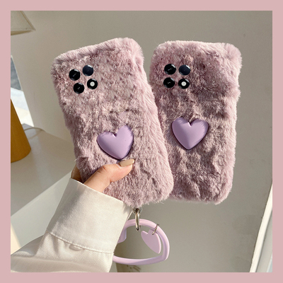 ins风紫色爱心适用小米红米k80手机壳k70pro挂件k60e至尊版k50手环turbo4秋冬季3毛绒k40s立体k30s软k30i/12x