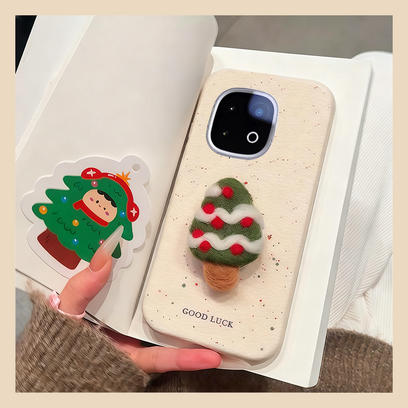 ins风毛绒圣诞树适用vivoiqoo15手机壳iqoo13立体z10x支架z9turbo+秋冬z8x硅胶z7i新款z5皮纹z3仿皮u5软u3x十