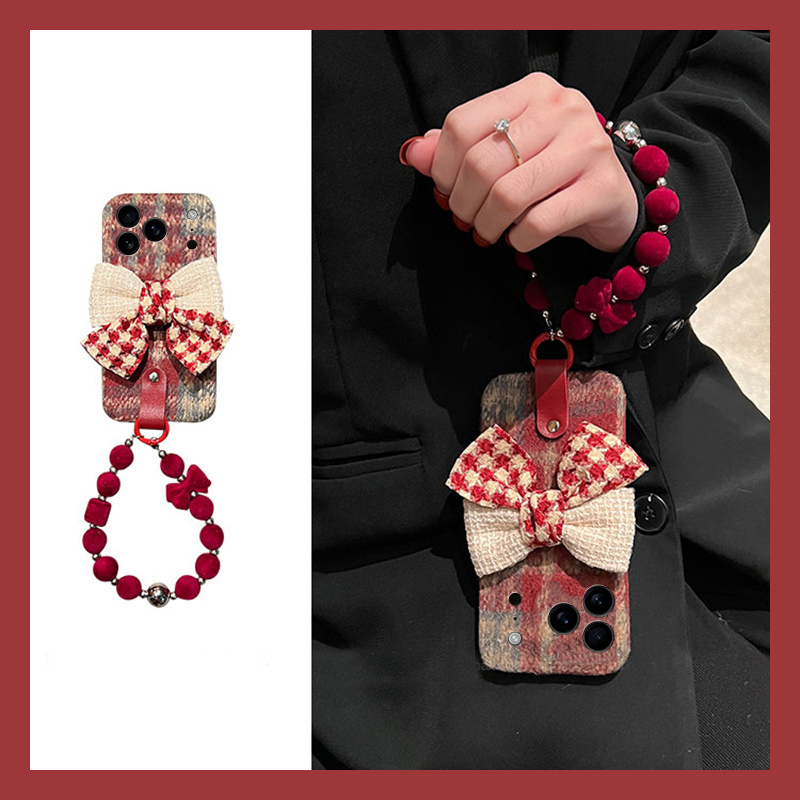 ins风拼色蝴蝶结适用苹果17promax手机壳华为pura80荣耀400pro小米15挂链vivos30毛茸茸opporeno14秋冬季x200