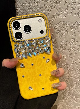 黄色豹纹适用三星note20ultra手机壳noto10+水钻m60s奢华m56闪钻m55仿皮m54十m53/m52/m51/m42/m36钻石立体软