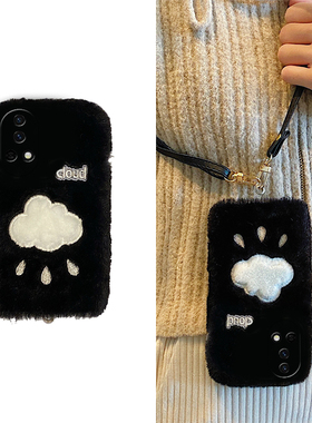 黑色云朵适用华为nova13pro手机壳novo12ultra卡通11畅玩11por毛绒绒11se秋冬季10简约10z硅胶9小众8毛毛7女p